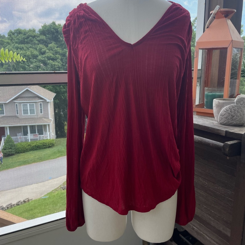 Red Long Sleeve Shirt with Shoulder Details